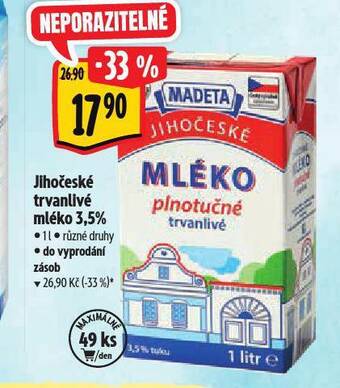 Albert Jihočeské trvanlivé mléko 3,5% nabídka