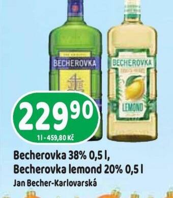 Brněnka Becherovka 38% 0,5 l., Becherovka lemond 20% 0,5 l. nabídka