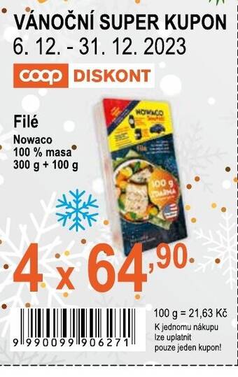 COOP DISKONT Filé Nowaco 100% masa 300 g+100 g nabídka
