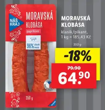 Lidl MORAVSKÁ KLOBÁSA nabídka