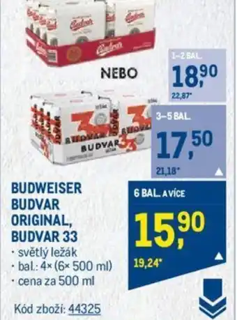 Makro BUDWEISER BUDVAR ORIGINAL, BUDVAR 33 nabídka