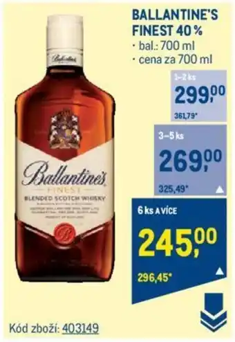 Makro BALLANTINE'S FINEST 40% nabídka