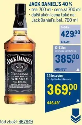 Makro JACK DANIEL'S 40% nabídka