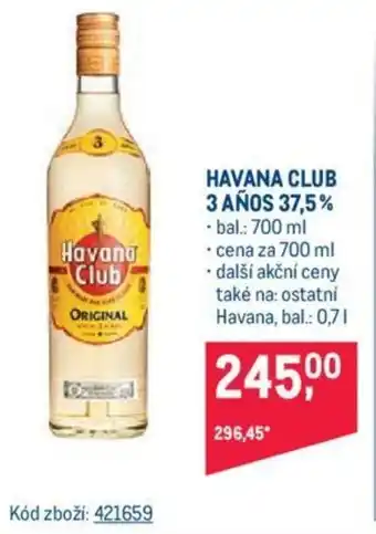 Makro HAVANA CLUB 3 AÑOS 37,5% nabídka
