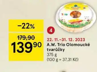 Tesco A.w. trio olomoucké tvarůžky 375 g nabídka