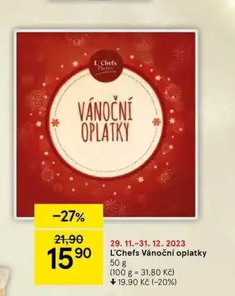 Tesco L'chefs vánoční oplatky 50 g nabídka