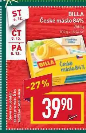Billa Billa české máslo 84% 250 g nabídka