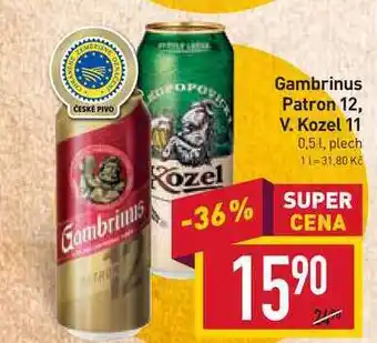 Billa Gambrinus patron 12 0,5l, plech nabídka