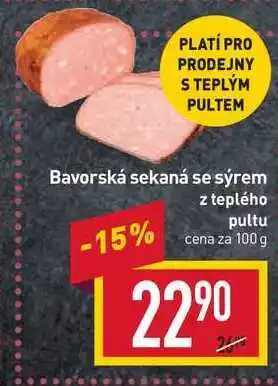 Billa Bavorská sekaná se sýrem z teplého pultu cena za 100 g nabídka