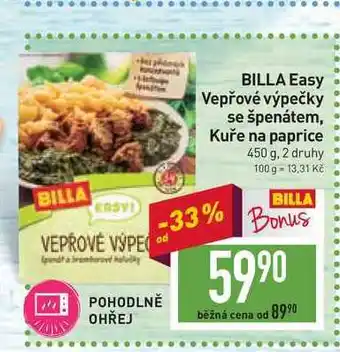 Billa Billa easy vepřové výpečky se špenátem 450 g nabídka