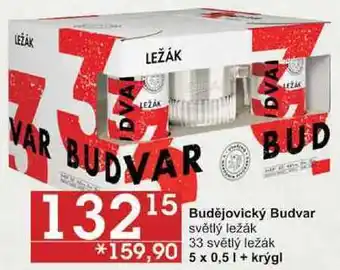 Jip Budějovický budvar světlý ležák, 5x0,5 l+ krýgl nabídka