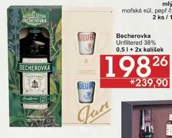 Jip Becherovka unfiltered 38%, 0,5 1 + 2x kalíšek nabídka