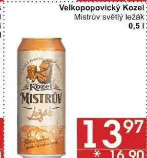 Jip Velkopopovický kozel mistrův světlý ležák, 0,5 l nabídka