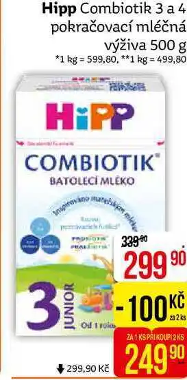 Teta Hipp junior combiotik 3 mléčná batolecí výživa 500g nabídka