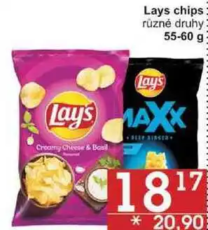 Jip Lays chips různé druhy, 55-60 g nabídka