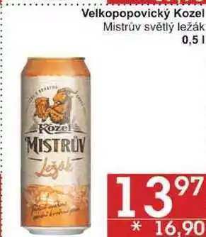 Jip Velkopopovický kozel mistrův světlý ležák, 0,5 l nabídka