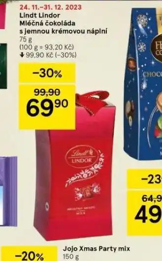 Tesco Lindt lindor mléčná čokoláda s jemnou krémovou náplní nabídka