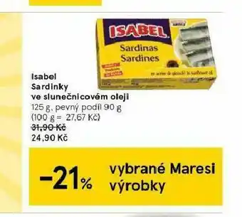 Tesco Isabel sardinky ve slunečnicovém oleji nabídka