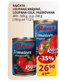 Flop Rajčata loupaná krájená, loupaná celá, pasírovaná 400-500 g p.p. 240 g nabídka
