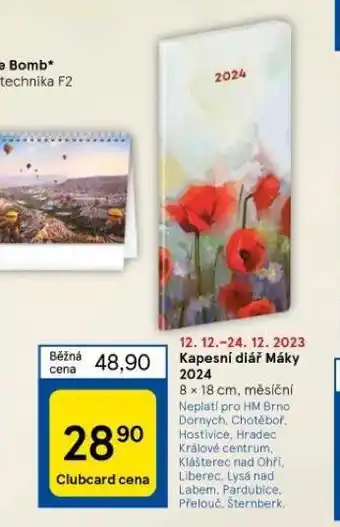 Tesco Kapesní diář máky 2024 nabídka