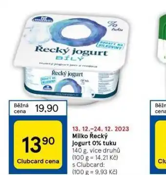 Tesco Milko řecký jogurt 0% tuku nabídka