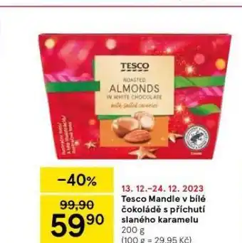 Tesco Tesco mandle v bílé čokoládě s příchutí slaného karamelu nabídka