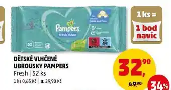 Penny Market Dětské vlhčené ubrousky pampers fresh, 52 ks nabídka