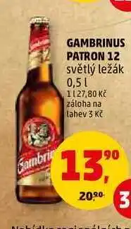 Penny Market Gambrinus patron 12 světlý ležák, 0,5 l nabídka