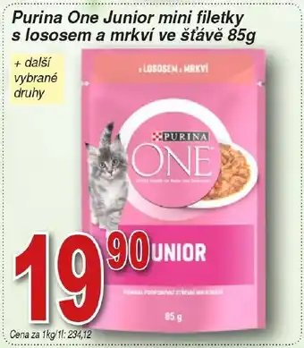 Purina One Junior mini filetky s lososem a mrkví ve šťávě 85g