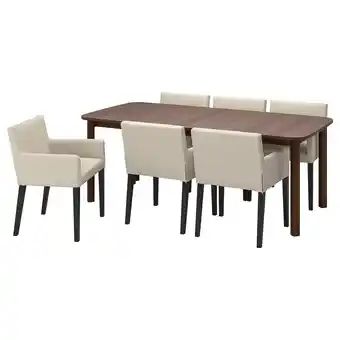 IKEA Strandtorp / mårenäs stůl a 6 křesel, hnědá/černá gunnared, béžový, 150/205/260 cm nabídka