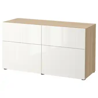 IKEA Bestå úlož.sestava s dvířky/zásuvkami, vz. bíle moř. dub/selsviken lesklá bílá, 120x42x65 cm nabídka