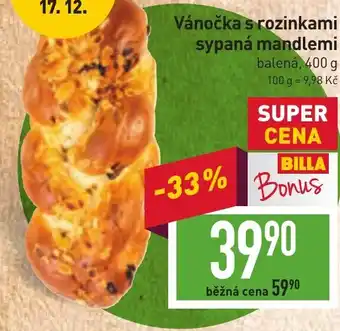 Billa Vánočka s rozinkami sypaná mandlemi nabídka