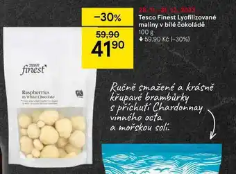 Tesco Tesco finest lyofilizované maliny v bílé čokoládě nabídka