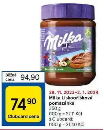 Tesco Milka lískooříšková pomazánka nabídka