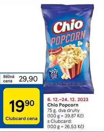 Tesco Chio popcorn nabídka