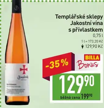 Billa Templářské sklepy Jakostní vína s přívlastkem 0,75L nabídka