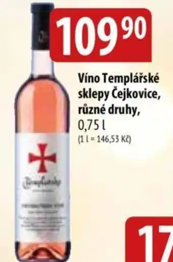 Bala Víno Templářské sklepy Čejkovice, různé druhy, 0,75 L. nabídka