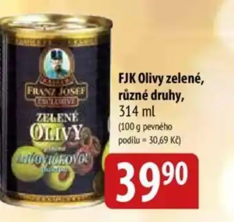 FJK Olivy zelené, různé druhy, 314 ml