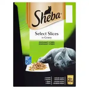 Tesco Sheba select slices in gravy mixovaný výběr kompletní krmivo pro dospělé kočky 12 x 85g nabídka