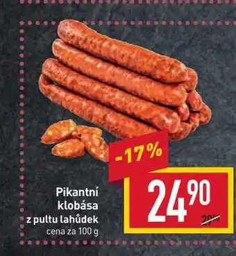 Billa Pikantní klobása z pultu lahůdek cena za 100 g nabídka
