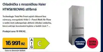 Datart Chladnička s mrazničkou Haier HTW5618CNMG stříbrná nabídka