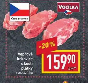 Billa Vepřová krkovice s kostí plátky cena za 1 kg nabídka