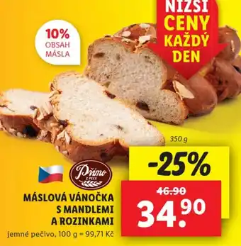 Lidl MÁSLOVÁ VÁNOČKA S MANDLEMI A ROZINKAMI nabídka