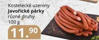Potraviny CZ Kostelecké uzeniny javořické párky různé druhy 100 g nabídka