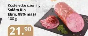 Potraviny CZ Kostelecké uzeniny salám rio ebro, 88% masa 100 g nabídka