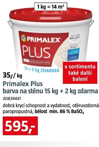 Bauhaus Primalex Plus barva na stěnu 15 kg + 2 kg zdarma nabídka