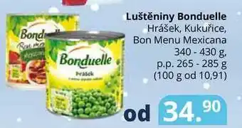 Potraviny CZ Luštěniny bonduelle hrášek, kukuřice, bon menu mexicana 340-430 g nabídka