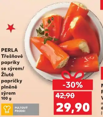 Kaufland PERLA Třešňové papriky se sýrem/ Žluté papričky plněné sýrem 100 g nabídka