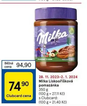 Tesco Milka lískooříšková pomazánka 350 g nabídka