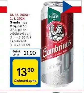 Tesco Pivo gambrinus originál nabídka